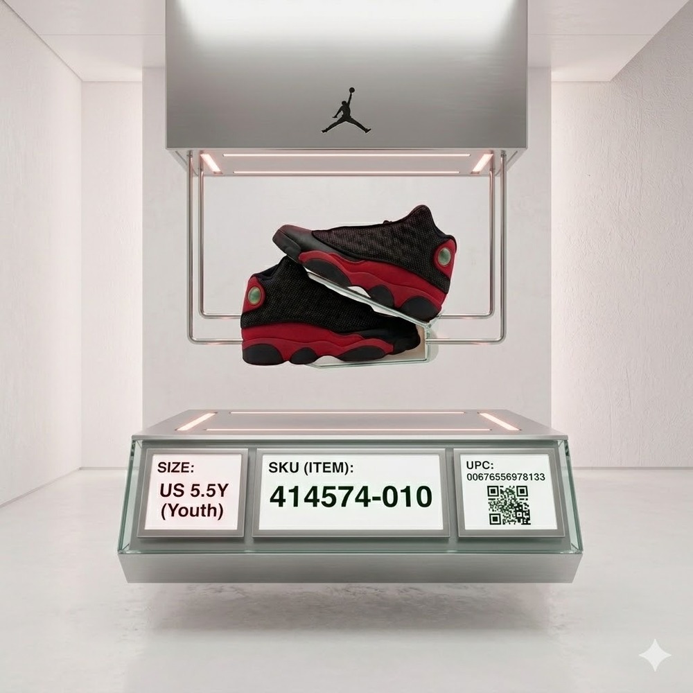Jordan 13 Retro Bred Black Varsity Red 414574-010 Size‎ 5.5Y 7W
